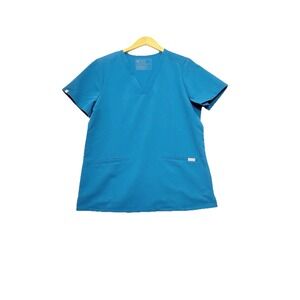 Figs Women's Style FW1100 Casma Technical Three Pocket Scrub Top Teal‎ Size M